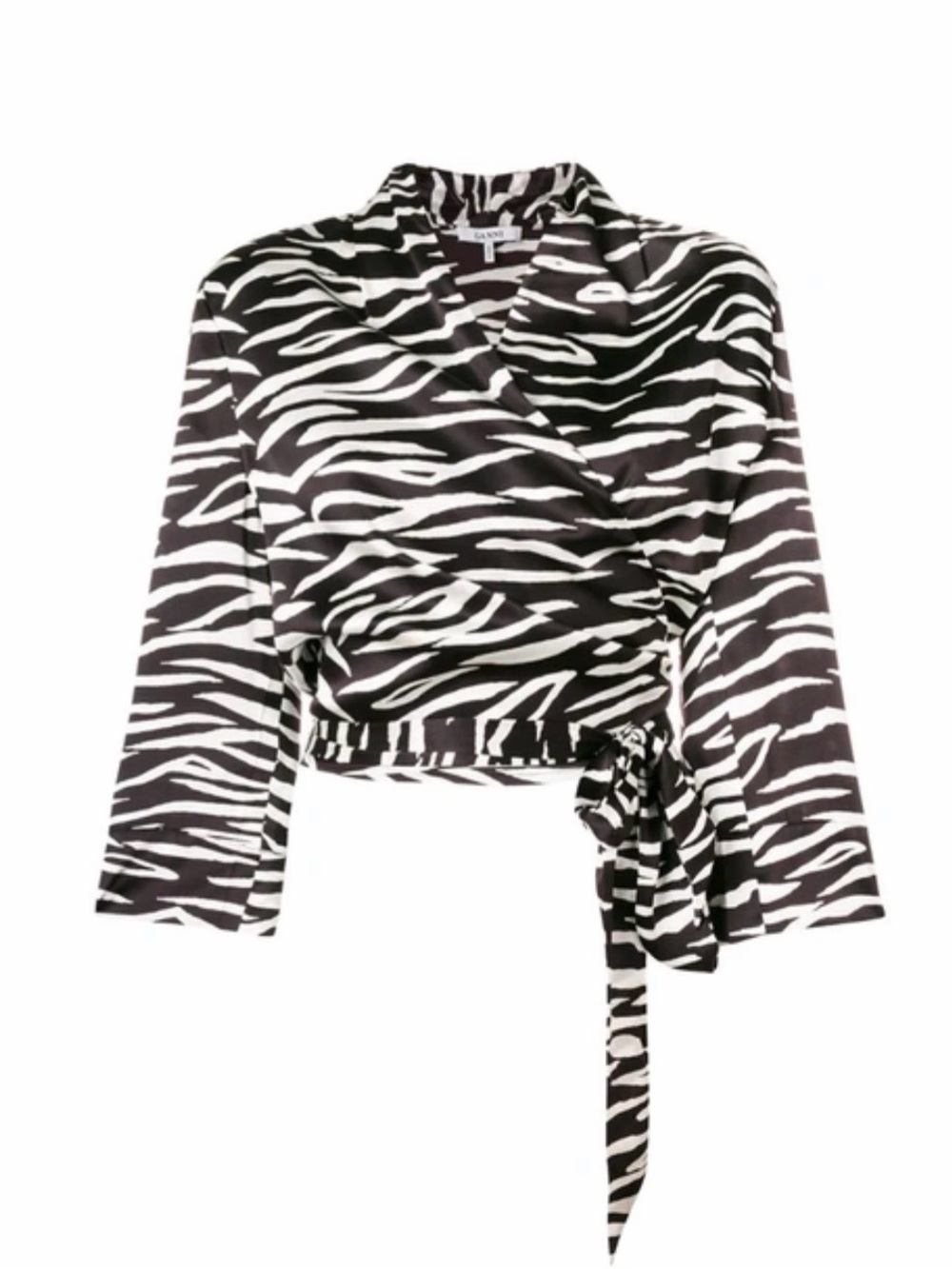 Ganni BLAKELY ZEBRA PRINT SILK WRAP TOP